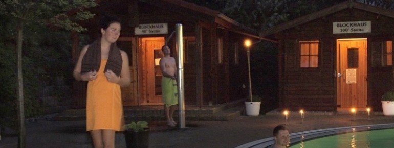 The sauna area extends outside as well.