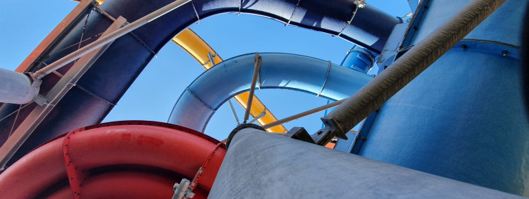 You can see the slide tower from far away.