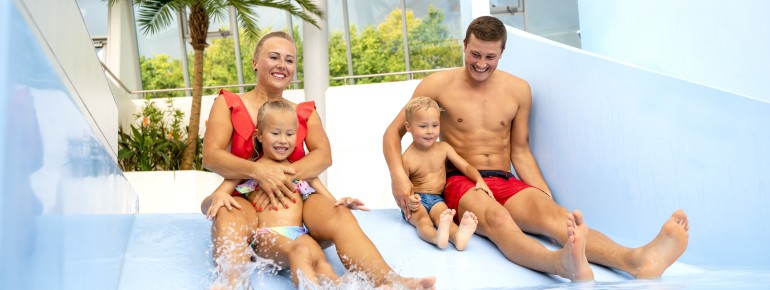 The slides guarantee action and fun for the whole family.