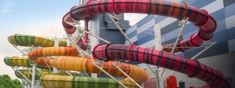 Plopsaqua De Panne has a total of six large slides.