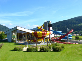 The adventure spa offers several water slides.