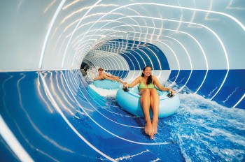 A major highlight for all ages: the Magic Eye tube slide at Therme Erding.