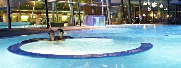 The outside area at dusk.