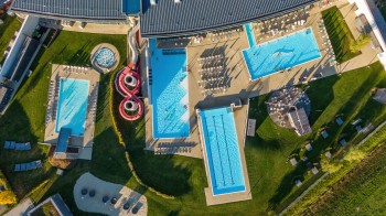 A bird's eye view of the outdoor area of the SPA water world.