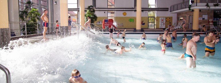 The wave pool is popular with young and old alike