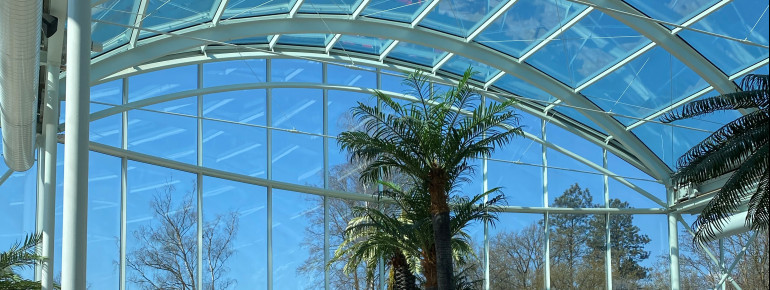 Die Decke des 14 Meter hohen Wintergartens in der Tropicana Therme kann bei schönem Wetter geöffnet werden.