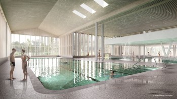 Der Innen- und Außenbereich der Therme Oberstdorf beinhaltet beheizte Becken zwischen 30 und 36 Grad.