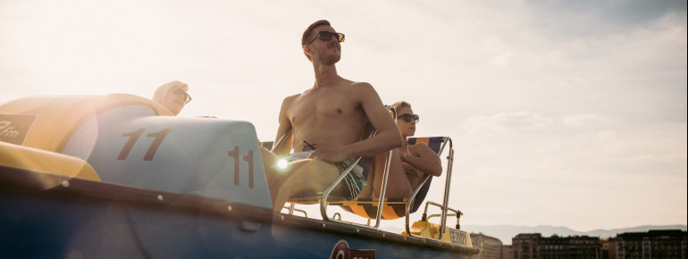 Auf dem Lac Léman kannst du Tret- oder Ruderboot fahren.