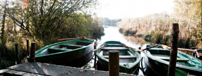 Am Simssee kannst du dir Ruderboote ausleihen.