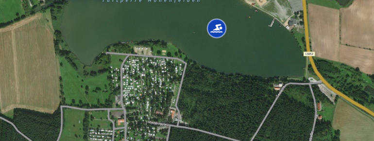 Im Süden des Stausees liegt der Campingplatz, im Nordosten der Spiel- und Sonnenpark sowie die Therme.