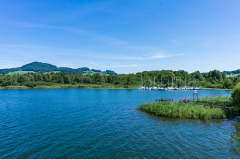 Blick auch Segelclub und Strandbad in Staffl am Obertrumer See.