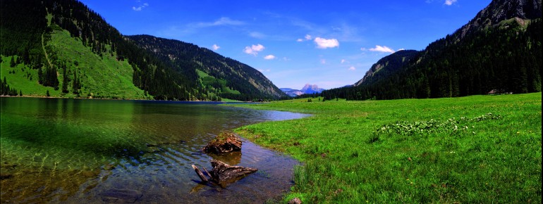 Der Vilsalpsee beeindruckt mit kristallklarem Wasser.