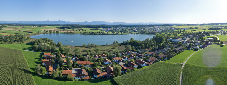 Aerial view of Obing am See.