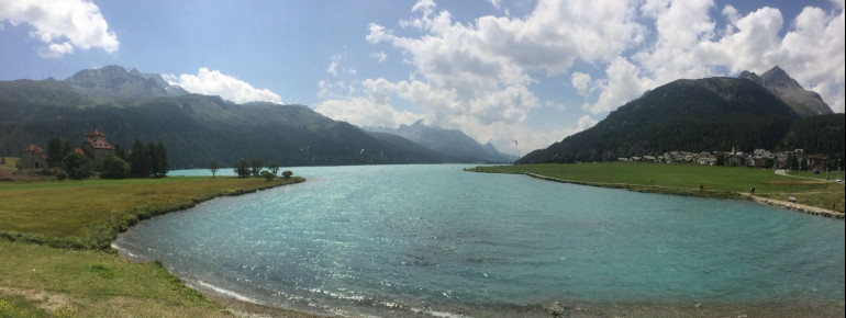 Lake Silvaplana is located south of St. Moritz.