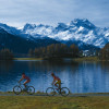 Biking or hiking with Alpine backdrop - another great activity at Lake Silvaplana.