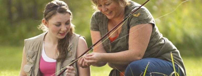 Mother and daughter fishing
