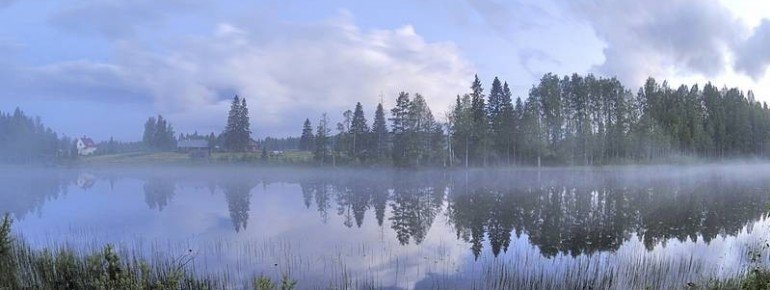 North Karelia misty lake, Lakeland, Finland