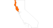 Karte der Ausflugsziele an der California North Coast