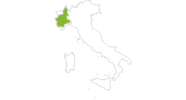 Karte der Radtouren in Piemont